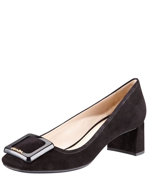 prada suede block heel|Prada high heel pumps.